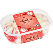 Vaniljglass med Jordgubbsås 900ml ICA.