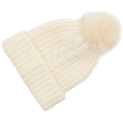 Mössa snövit med pompom.