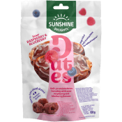 Torkade dadlar med hallon/blåbärssmak 100g Sunshine Delights.