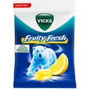 Halstablett Fruity Fresh Lemon & natural menthol sockerfri 72g Vicks.