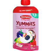 Yummies strawberry/blackberry klämmis 1år 120g Semper.