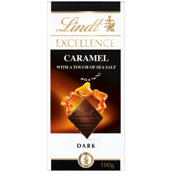 Chokladkaka EXCELLENCE Karamell Havssalt Mörk 100g Lindt.