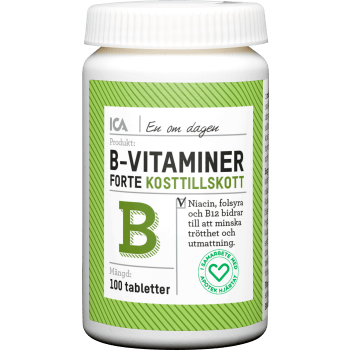 B-Vitaminer Forte Kosttillskott 100st ICA Hjärtat.