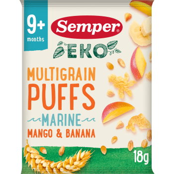 Multigrain puffs mango & banana 9m 18g Semper.