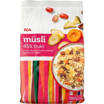 Müsli 45% Frukt 750g ICA.