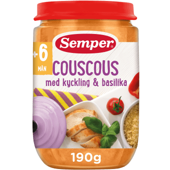 Couscous med kyckling & basilika Från 6m 190g Semper.