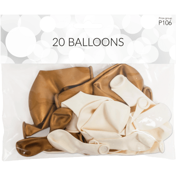 Ballonger guld/vit 20-p Happy Party.