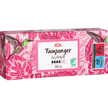 Tampong Super 16-p Miljömärkt ICA.
