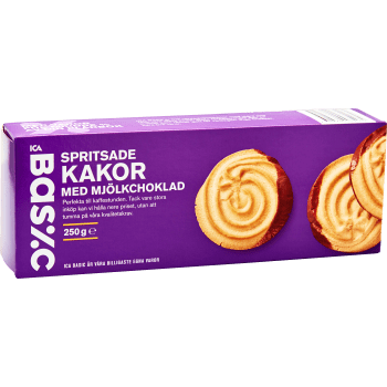 Spritsade kakor med Mjölkchoklad 250g ICA Basic.