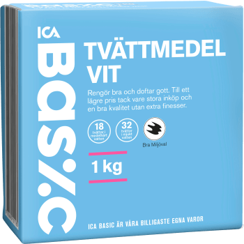 Tvättmedel Vit 1kg Miljömärkt ICA Basic.