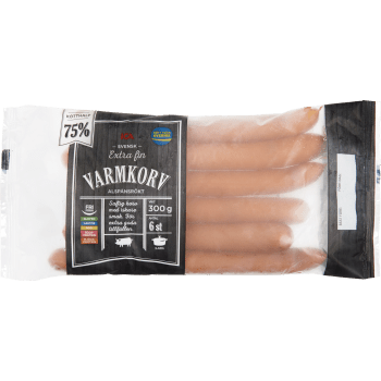 Varmkorv 75% kötthalt 300g ICA.