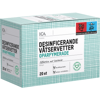 Våtservetter Desinficerande Oparfymerade 20-p ICA Hjärtat.