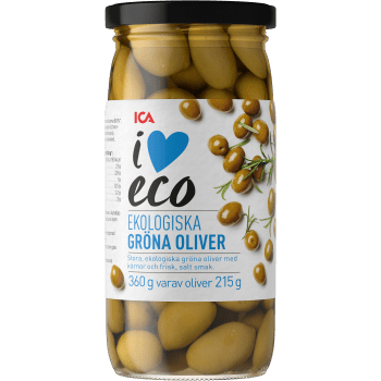 Gröna Oliver med kärnor Ekologisk 360g ICA I love eco.