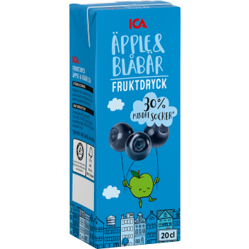 Fruktdryck Äpple & blåbär 20cl ICA.