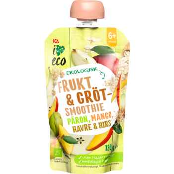 Frukt & grötsmoothie päron & mango från 6m 120g ICA I love eco.