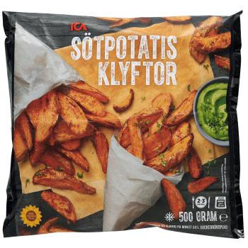Sötpotatisklyftor Fryst 500g ICA.