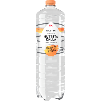 Vatten Kolsyrad Mango & persika 1,5l ICA.