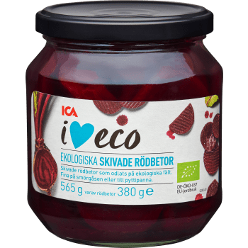Rödbetor skivade Ekologisk 380g ICA.
