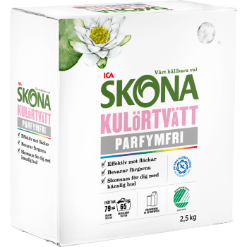 Tvättmedel Kulörtvätt Parfymfri 2,5kg ICA Skona.