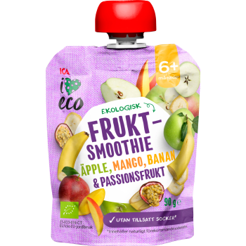 Fruktsmoothie Äpple, mango, banan & passionsfrukt 6+mån 90g ICA I love eco.