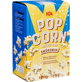 Micropopcorn Smörsmak 270g 3-p ICA.