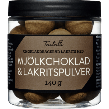 Mjölkchoklad med lakritspulver 140g Treatville.