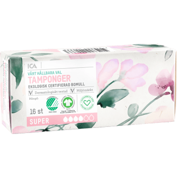 Tamponger Super 16-p ICA Hjärtat.