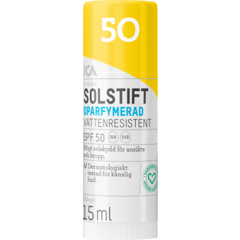 Solstift SPF 50 Oparfymerad 15ml ICA Hjärtat.