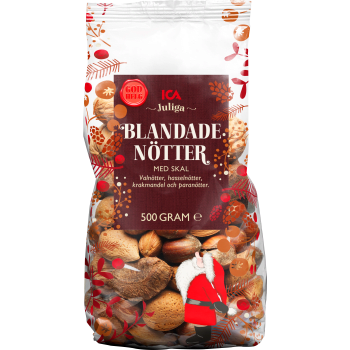 Blandade nötter med skal 500g ICA.