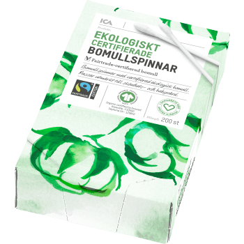 Ekologiska Bomullspinnar 200p Miljömärkt ICA Hjärtat.
