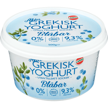 Yoghurt Äkta Grekisk Blåbär 0% 500g Larsa Foods.