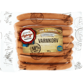 Varmkorv Storpack 58% Kötthalt 840g Rybergs Chark.