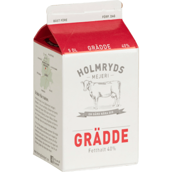 Grädde 40% 5dl Holmryds Mejeri.
