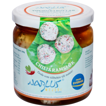Yoghurtbollar Chili & ramslök 280g Nablus Mejeri.