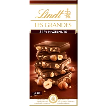 Chokladkaka LES GRANDES Mörk Choklad Hasselnöt 150g Lindt.