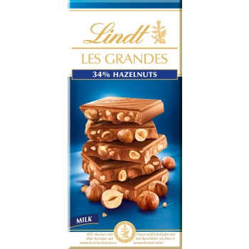 Chokladkaka LES GRANDES Mjölkchoklad Hasselnöt 150g Lindt.