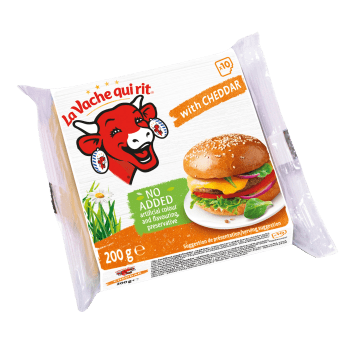 Hamburgerost Cheddar skivad 200g Den skrattande kon.