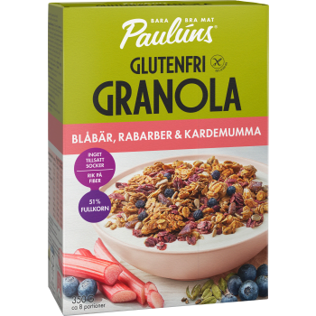 Granola blåbär & rabarber Glutenfri 350g Pauluns.