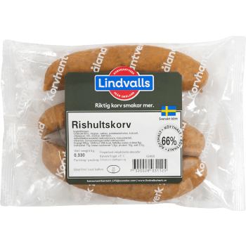 Rishultskorv 66% Kötthalt 330g Lindvalls.
