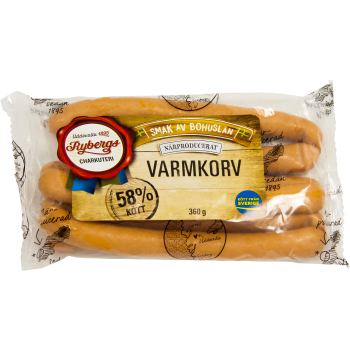 Varmkorv 58% Kötthalt 360g Rybergs Charkuteri.