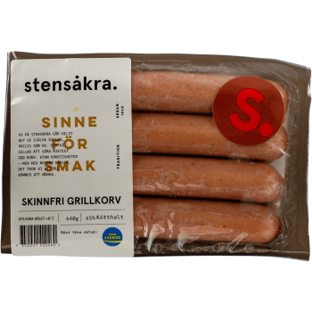 Grillkorv Skinnfri 65% Kötthalt 640g Stensåkra.