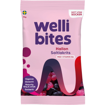 Gelégodis Hallon & saltlakrits Vegansk 70g Wellibites.