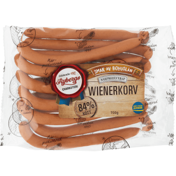 Wienerkorv 84% Kötthalt 700g Rybergs Charkuteri.