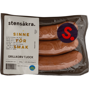 Grillkorv Tjock 64% Kötthalt 300g Stensåkra.