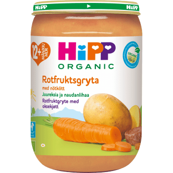 Rotfruktsgryta med nötkött Från 12m Ekologisk 220g Hipp.