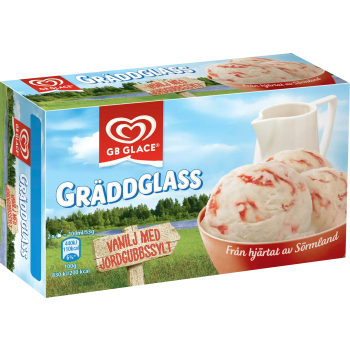 Gräddglass Vanilj med jordgubbssylt 0,5l GB Glace.