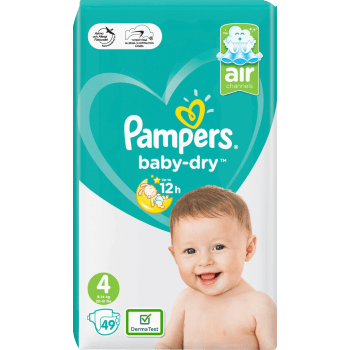 Blöjor Baby-Dry air Strl 4 9-14kg 49-p Pampers.