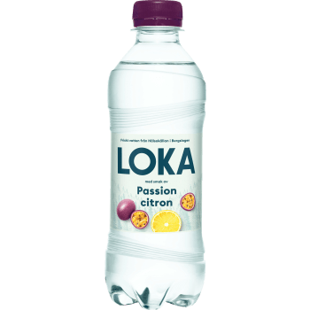 Vatten Kolsyrad Passionsfrukt & citron 33cl Loka.