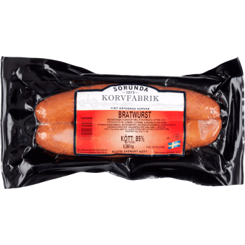 Bratwurst 85% Kötthalt 240g Sorunda Korvfabrik.