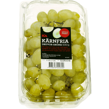 Gröna kärnfria druvor 500g Klass 1 ICA.